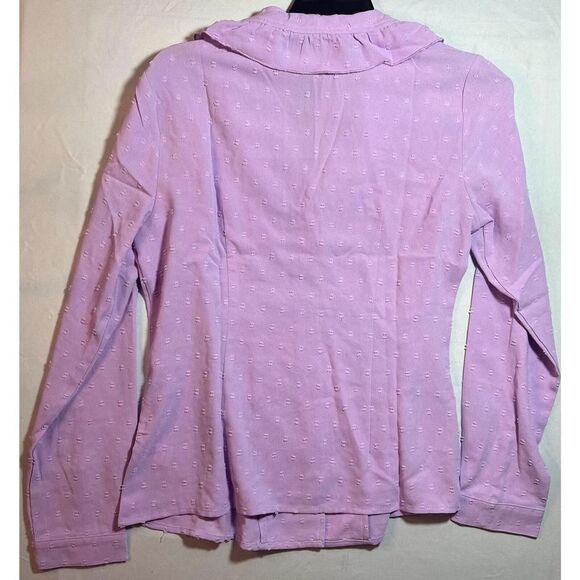 Swiss Dots Long Sleeve Button Front Ruffled Collar Shirt- Allegra K, Lavender S - Picture 7 of 9